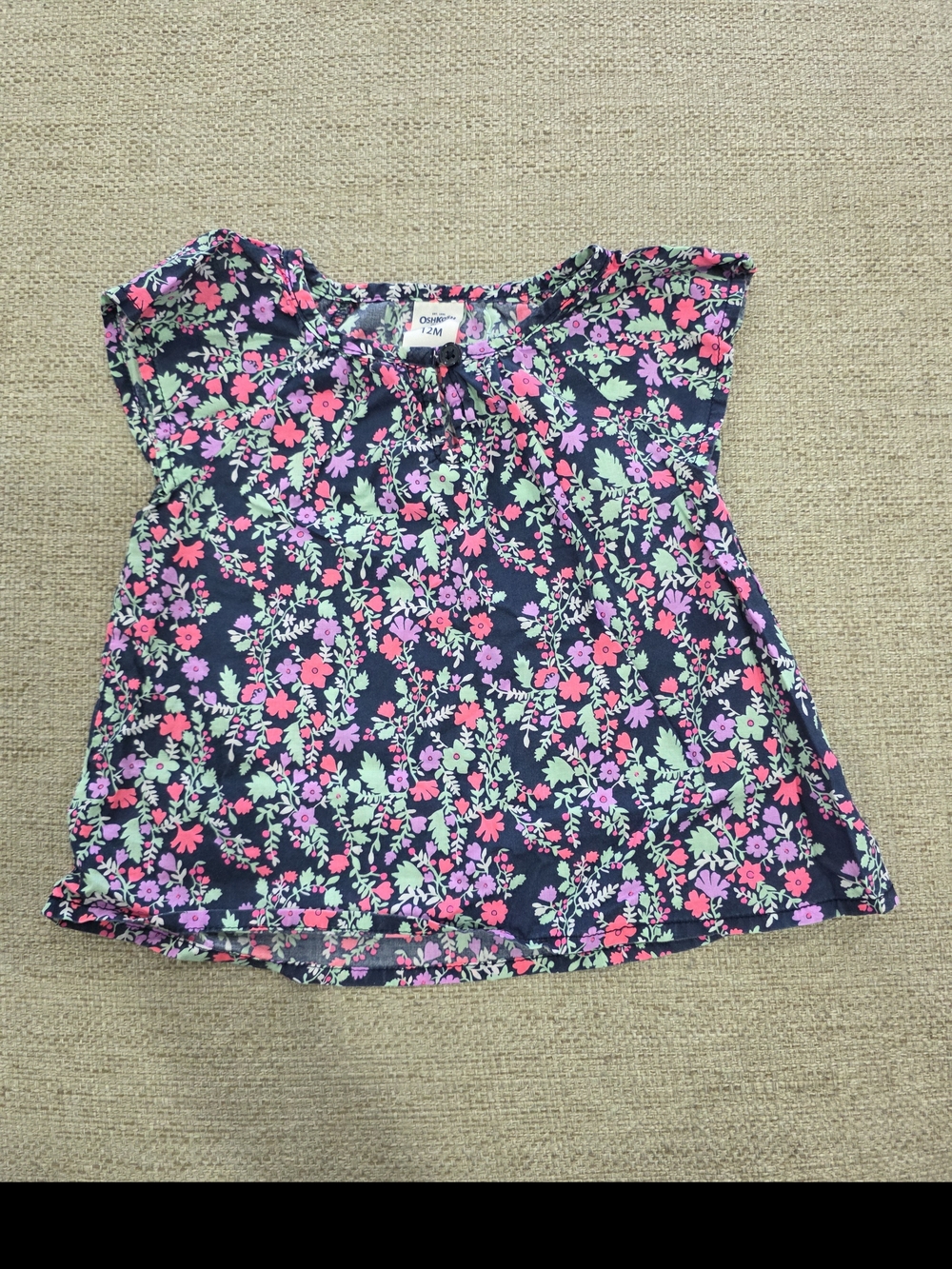 OshKosh B'gosh Floral Flutter Sleeve Top - Navy with Pink & Mint Flowers